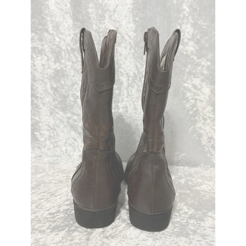 Dream Pairs Girls Dark Brown Western Cowboy Boots Side Zipper Embroidered Size 1